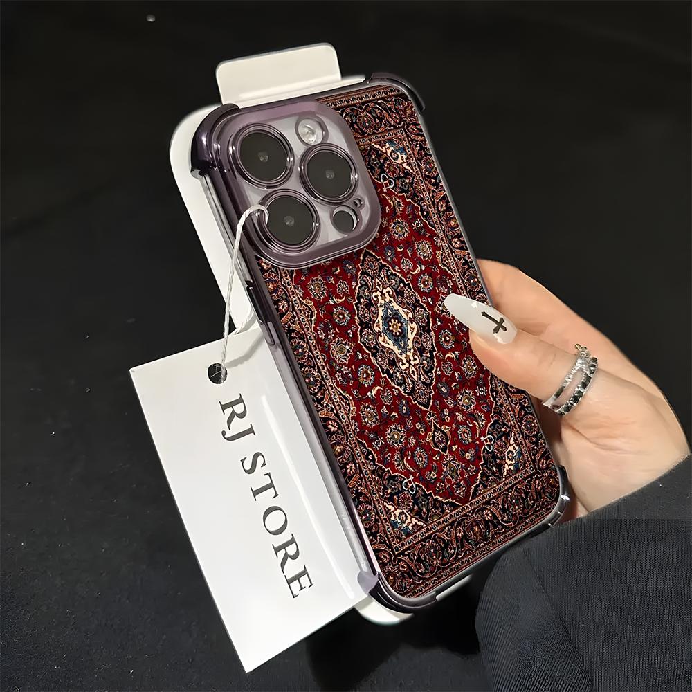

Persian Carpet Floral Pattern Plating Phone Case For iPhone 17 Air 16e 15 14 13 12 11 Pro Max Plus Mini SE Anti-Fall Airabag iPhone 13 Pro