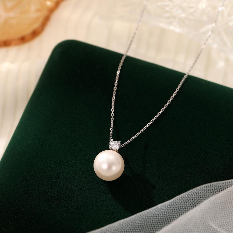 Banyan Tree S925 Silver Elegant Shell Pearl & Diamond Clavicle Necklace for Women