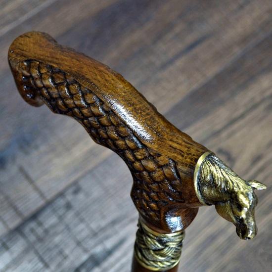 Walking Sticks Carving Wood Reeds Bronze Wooden Handmade Cane Stick Men's Accessories Horse