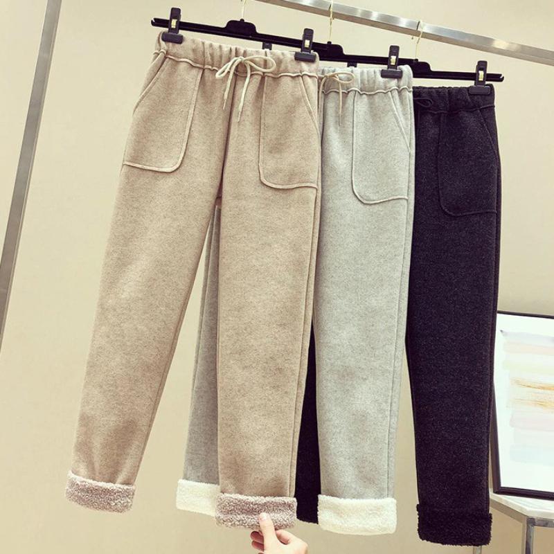 

Новые женские зимние брюки, толстые термоштаны, плюс кашемировые брюки из овечьей шерсти, брюки-гарлемы