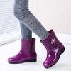 Women's Mid-Calf Fleece-Lined Non-Slip Rain Boots - Warm, Fashionable, Wear-Resistant Rubber Water Shoes