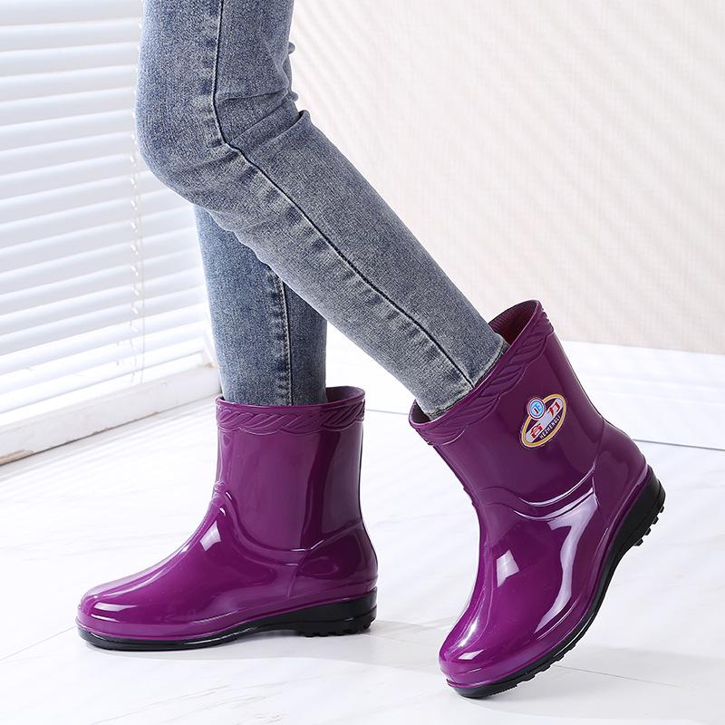 Women's Mid-Calf Fleece-Lined Non-Slip Rain Boots - Warm, Fashionable, Wear-Resistant Rubber Water Shoes