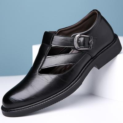 Fashion Men's Leather Shoes Business Casual Forma Wear Pointed Toe Soft Sole Non-Slip Summer Sandals Black Leather Shoes Luxury Shoes