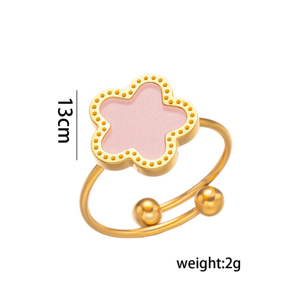 Collier en Acier Inoxydable Plaqué Or 14K Femme Cinq Pétales de Feuille Colliers Double Face pour Femmes Pendentif Fleur Trèfle Bijoux