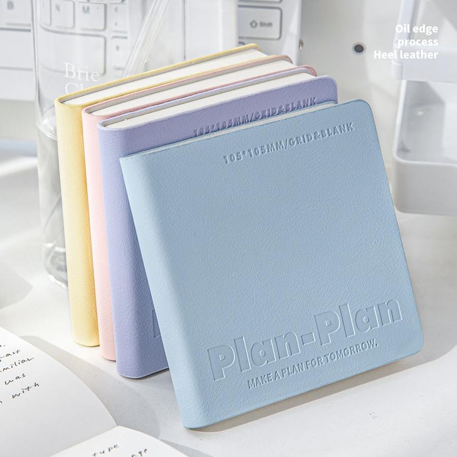 Cube Notebook Plan Book Portable Size Mild Color Soft PU Cover Grid & Blank Page 80 Sheets Diary Memo Office School