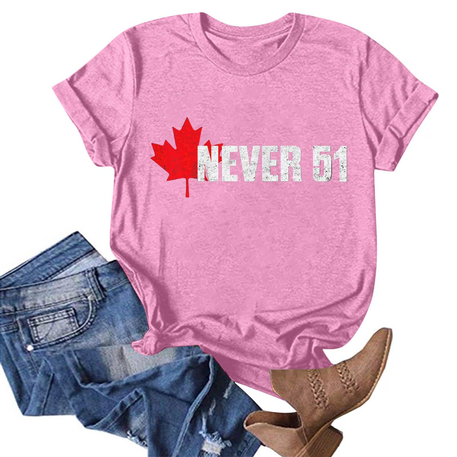 

Женская мода повседневная Канада Никогда 51-й штат печать круглый вырез пуловер короткий рукав футболка топ XL розовый