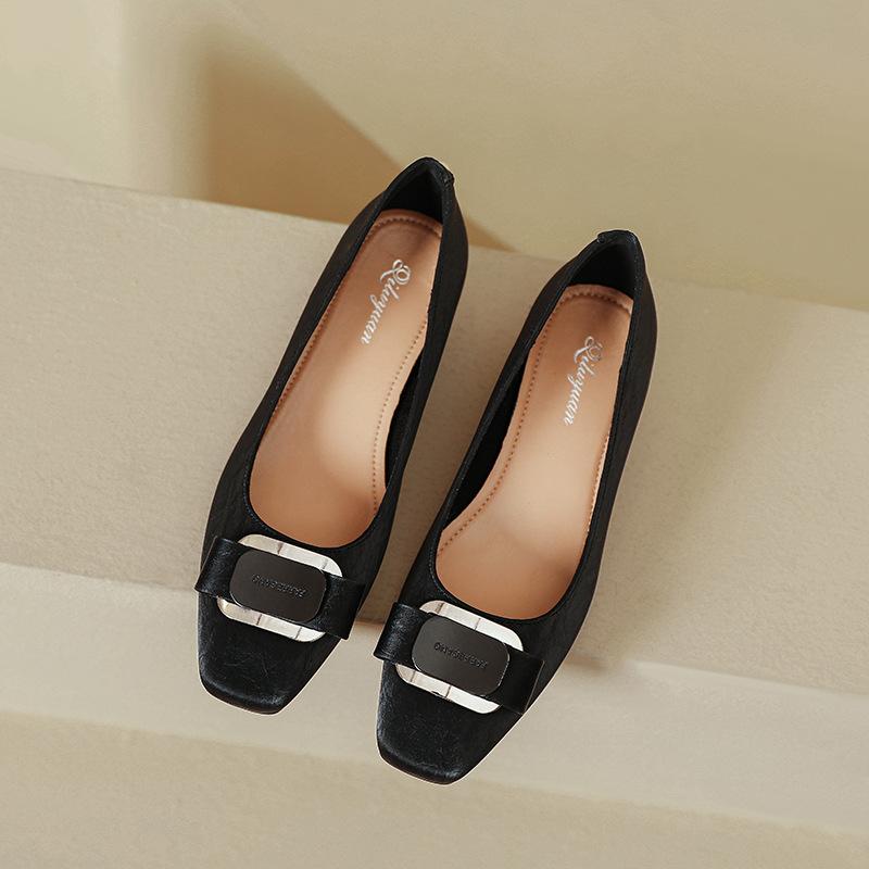 Thick Heel Square Head Shallow Mouth Single Shoes 2025 New Low Heel Spring and Autumn Women's Shoes French Not Tired Feet High Heels Women's Black