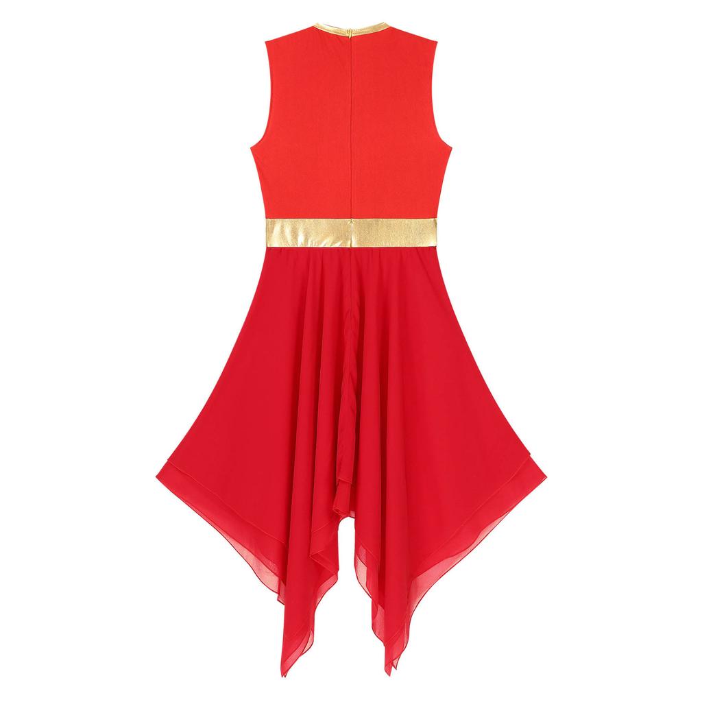 Traje de baile para mujer, vestido de baile de ballet lírico sin mangas con bloques de Color