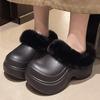 Fashion 2025 New Waterproof Indoor Street Wedges Slippers For Woman Winter Fluffy Shoes Warm Faux Fur Soft EVA Female Platform Slipper
