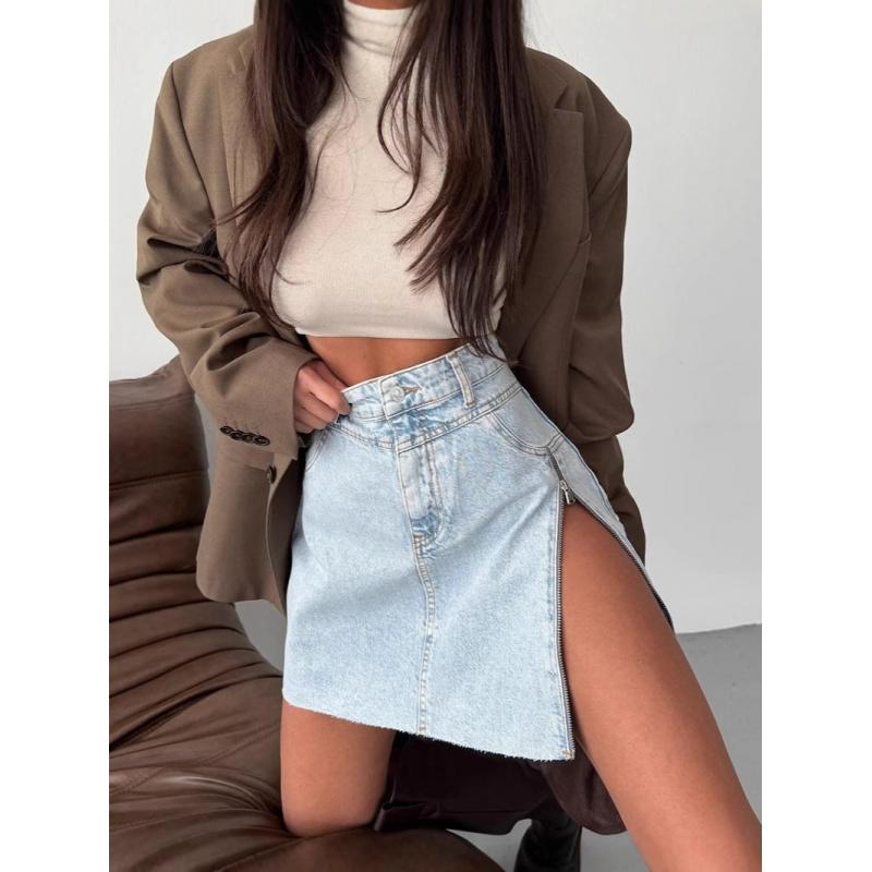 Irregular High-Waisted Denim Skirt For Women Spring/Summer Design With Zipper