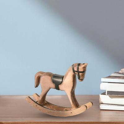 Yousheng Wooden Rocking Horse Figurine Retro Miniature Horse Ornament Rustic Desktop Rocking Horse Statue for Home Table Centerpiece Shelf Cabinet