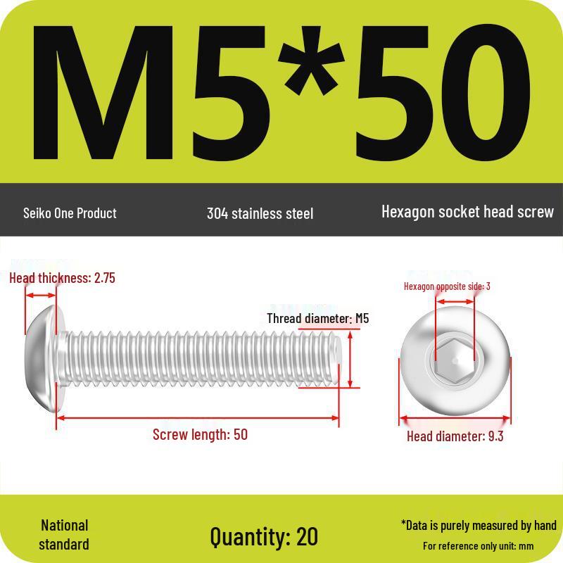 304 Stainless Steel Pan, Half, and Round Head Hexagon Screws (M2-M12)