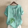 Women's Fashion Round Neck Short Sleeve T-shirt Casual Cotton Linen Graphic Shirt Leisure Loose Green Plants Prined Summer Blouse Tops