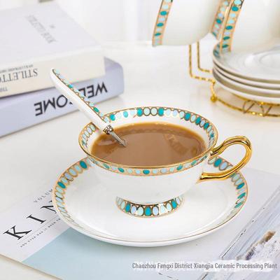 European-Style Hand-Painted Bone China Gold Coffee Cup with Spoon - Elegant Gift for Home, Office, or Outdoor Use