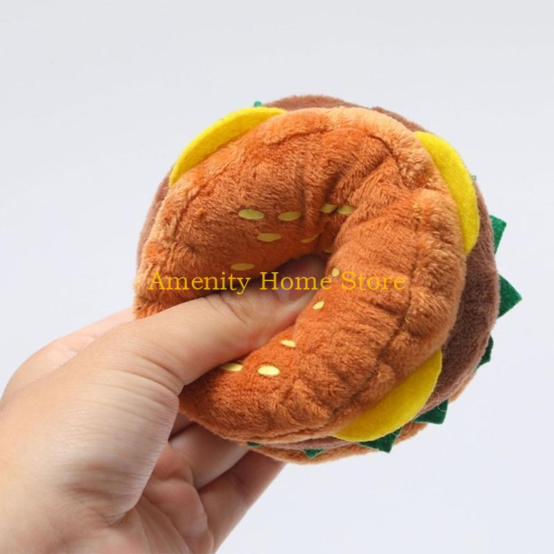 F26C Dog Squeak Toy for Pet Dogs Biteable Plush Toy Dog Chewing Toy Squeeze Hamburger Bone Toy Biting Resistant Cats Soft Toy