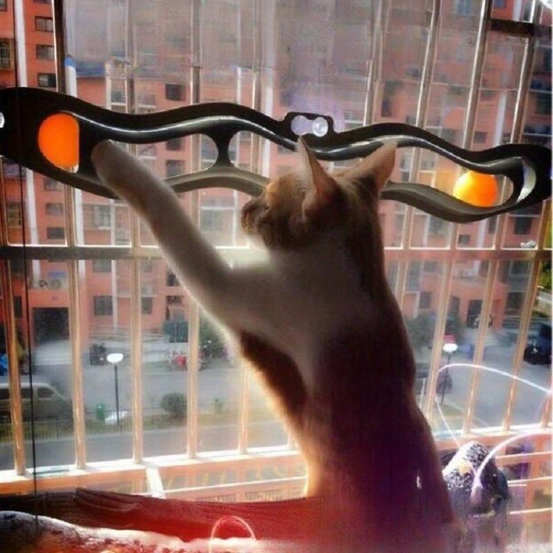 1pc Cat Toys Interactive Cat and Dog Suction ball toys Plastic Wavy Roller with Balls fun animal toys perfect window sills and furniture, cat toys