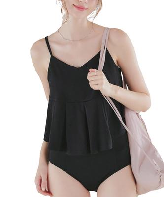 Seedless Pleated Top and Bikini Set DDXM0557 Women's Medium Black
