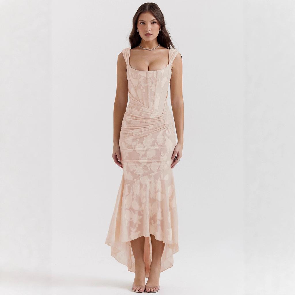 Summer hot-selling new sexy fashion one-word collar tube top, fish bone hip wrap, fish tail long dress women