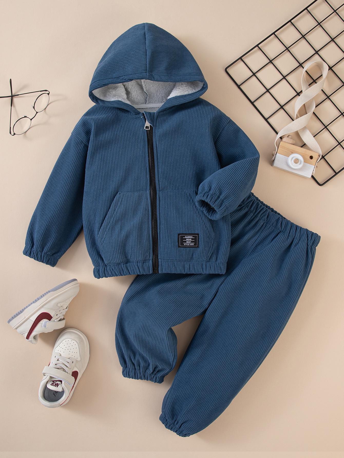 

Girls Autumn 2025 Fashion Hooded Sweatshirt & Long Pants Set 140cm (28-34kg) тёмно-синий