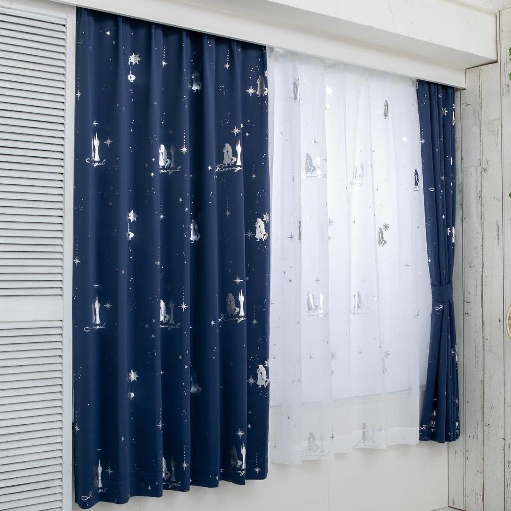 Disney Tangled Sparkly Level 2 Light Blocking and Heat Insulating Curtains Lace Set of 100cm x Curtains, + Curtains, 4, 135cm, SD-11-137-4/SD-12-137-5