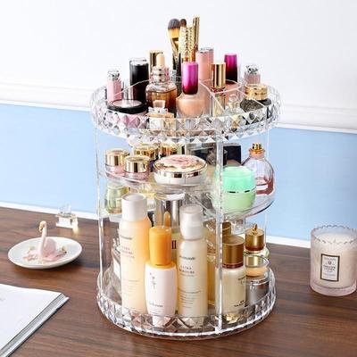 360 Degree Rotation Transparent Acrylic Cosmetics Storage Box Spin Multi-function Makeup Organizer