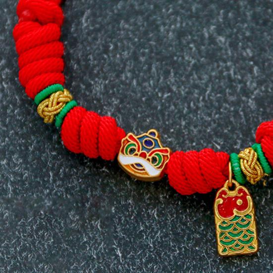 Pet Collar Adjustable Handmade Braided with Pendant Chinese Style Lion Small Dog Puppy Cat Necklace for Photograph