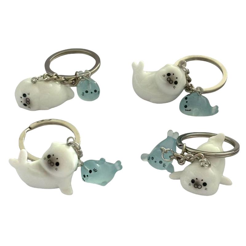 1/2/4 Stück Cartoon 3D Leuchtender Seelöwe Schlüsselanhänger Niedliches Tier Taschenanhänger Dekoration Auto Schlüsselring Geschenk für Paare