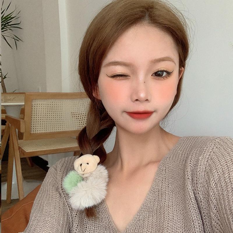 Plush Bear Hair Ropes Furry Ball Hair Scrunchies Cute Cartoon Hair Bands Durable Cute Lovely Elastic Hair Bands
