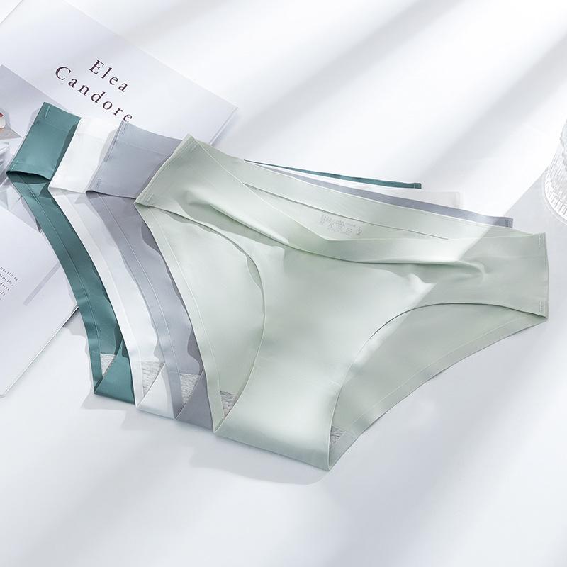 ### Women's Seamless Ice Silk Mid-Waist Panties: Breathable, Comfortable, Quick-Drying with Pure Cotton Crotch