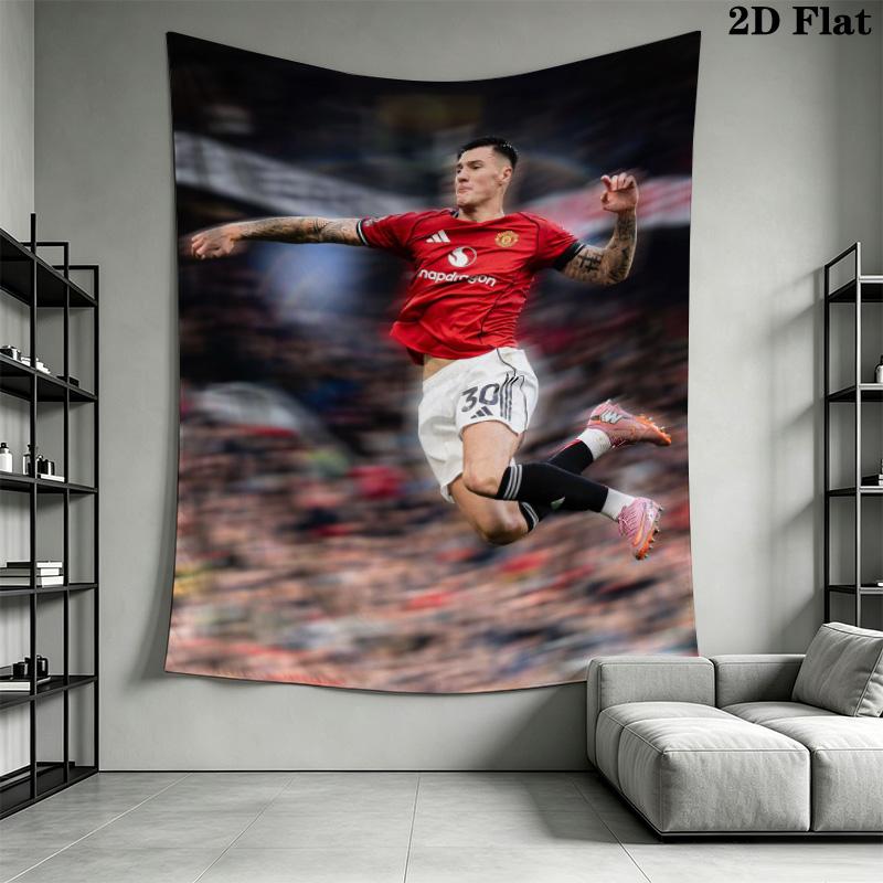 Man U Red Jersey Soccer Player Tapestry, Dynamic Football Action Shot Wall Hanging, Wall Art Decor for Fan Bedroom