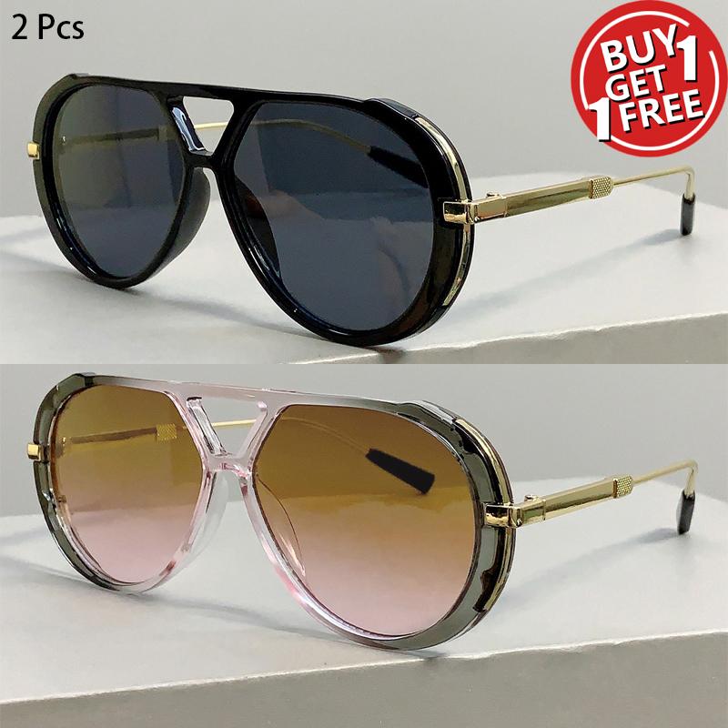 1/2 Pcs Vintage Pilot Sunglasses Fashion Double Bridge Gradient Multi-color Casual Shades Women Trendy Luxury Design Sun Glasses