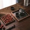 Vintage Wood Glass Walnut Color Snack Storage Box Tea Tray Dry Fruit Snacks Household Tray Organizer Box