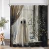 White Ghost Halloween Spectre Shower Curtain Pumpkin Lanten Spooky Happy Halloween Bathroom Decor Polyester Fabric Bath Curtain