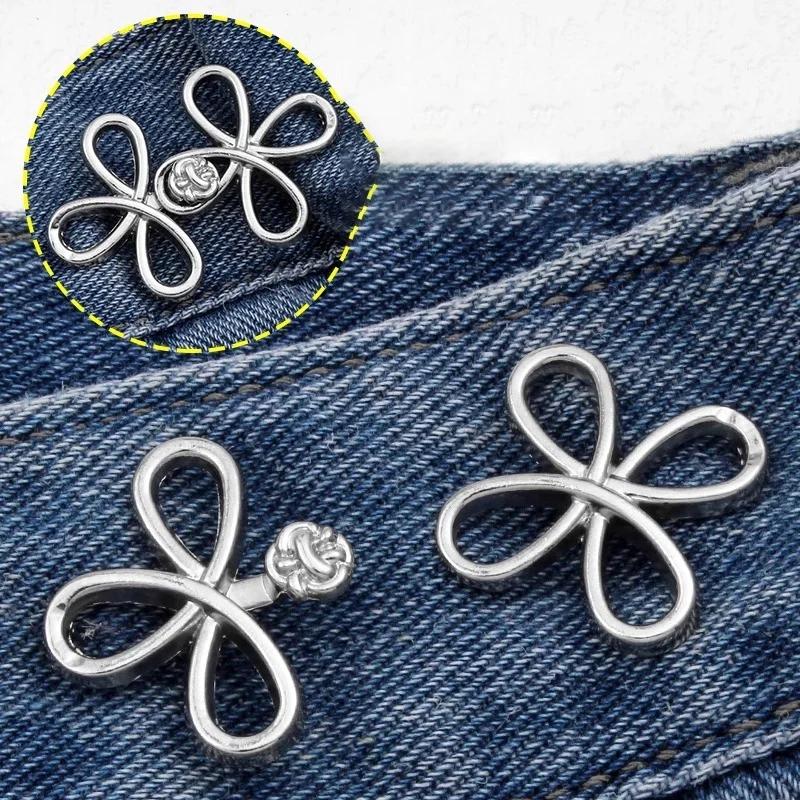 Reusable Flower Waist Button Fastener Adjustable Metal Jeans Buttons Waist Tightener Detachable Seamless Button for Pants Skirts
