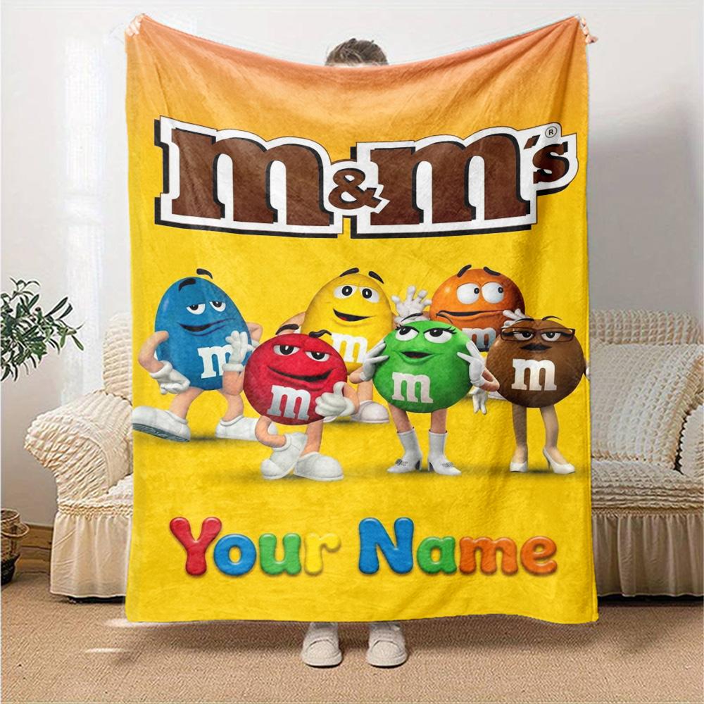 Name Custom Cute M&M Print Flannel Blanket High Quality Warm Comfortable Cover for All Seasons Perfect for Gifts Home Decor