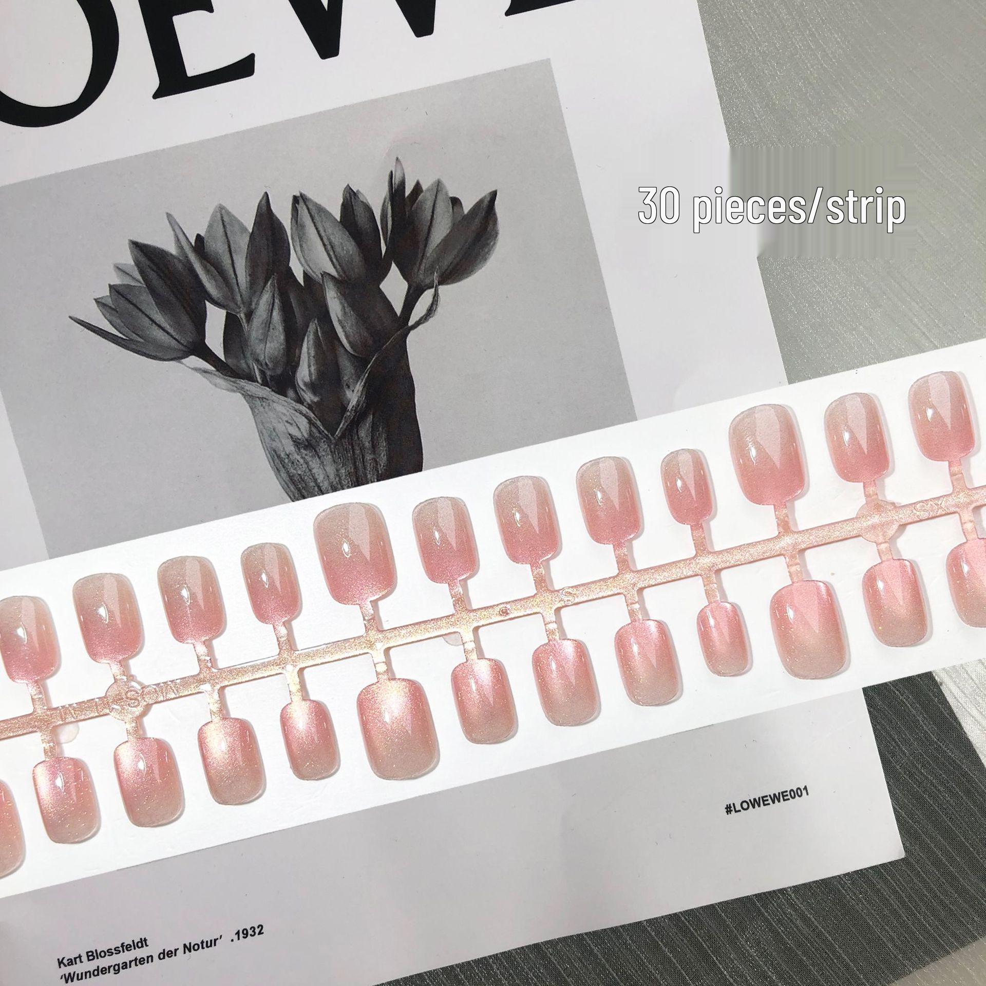 

Cherry Pink Gradient Cat Eye Glass Bead Nails with Golden Flash