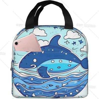Small Whale Swimming Thermal Lunch Bag for Outdoors Sea Animals Durable Multifunctional Box with Pocket for Women Men Kids