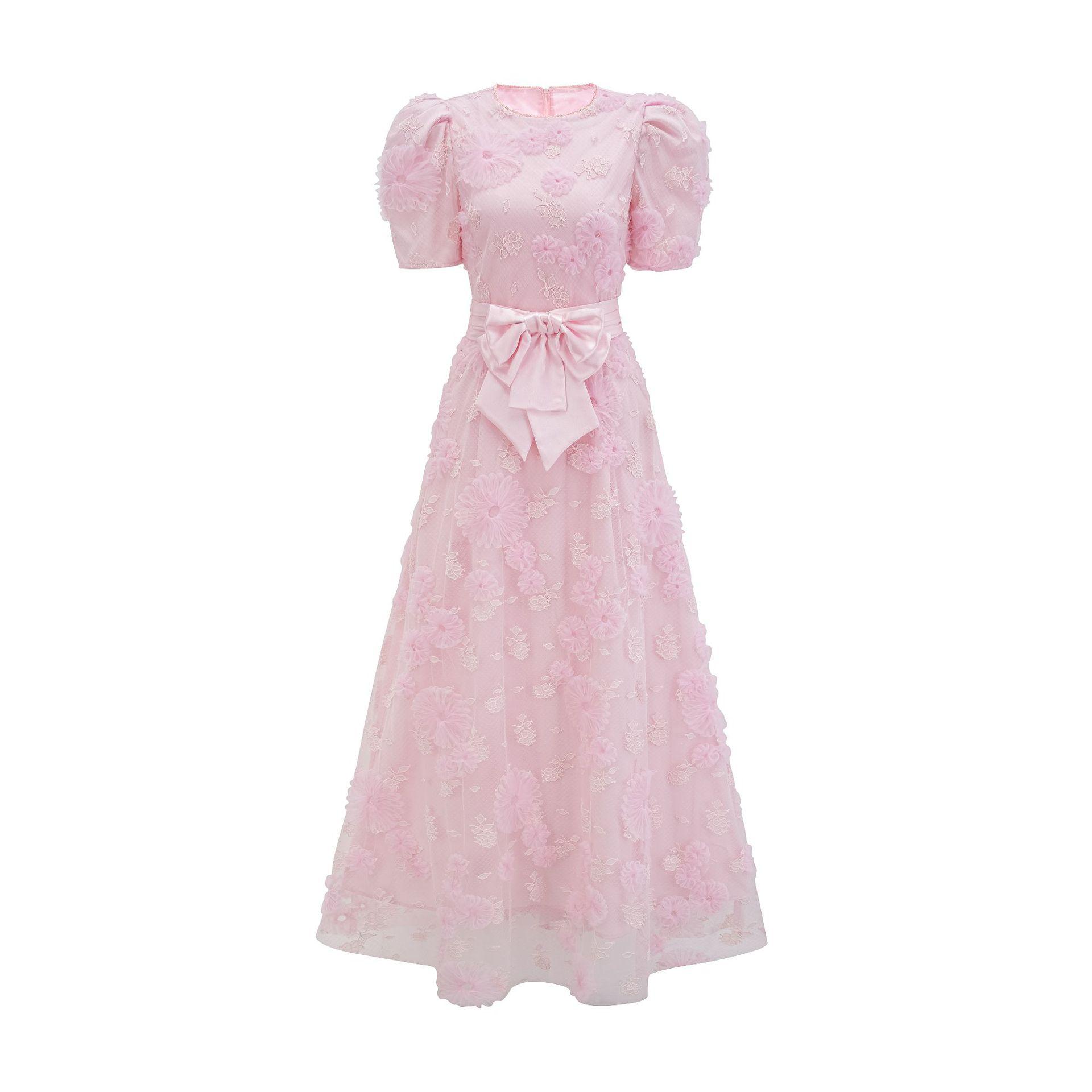 

Платье макси с высокой талией и тонкое, омолаживающее, с короткими рукавами, высококлассное XL розовый