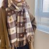 Love Heart Plaid Neck Warmer Coldproof Tassel Neckerchief New Imitation Cashmere Shawl  Women