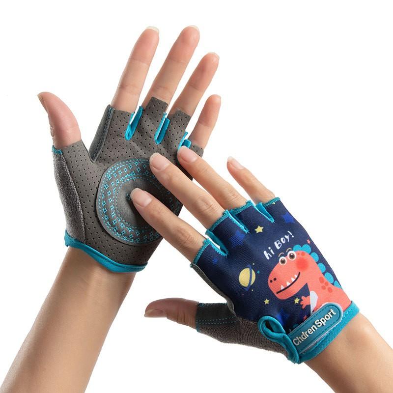 Kids Half-Finger Skateboarding Gloves Outdoor Cycling Gym Training Playground Bars Anti-Slip Ice Silk Sport