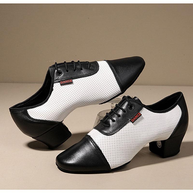 

Genuine Leather Latin Dance Shoes for Women Men Soft Sole International Standard Dancing Shoes Tango Salsa Party Shoes Heeled 3.5cm 41 білий