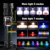 Powerful Zoomable Flashlight USB-C Rechargeable Flashlight Side UV Light Torch COB RGB Hand light with Magnet for Camping Hiking