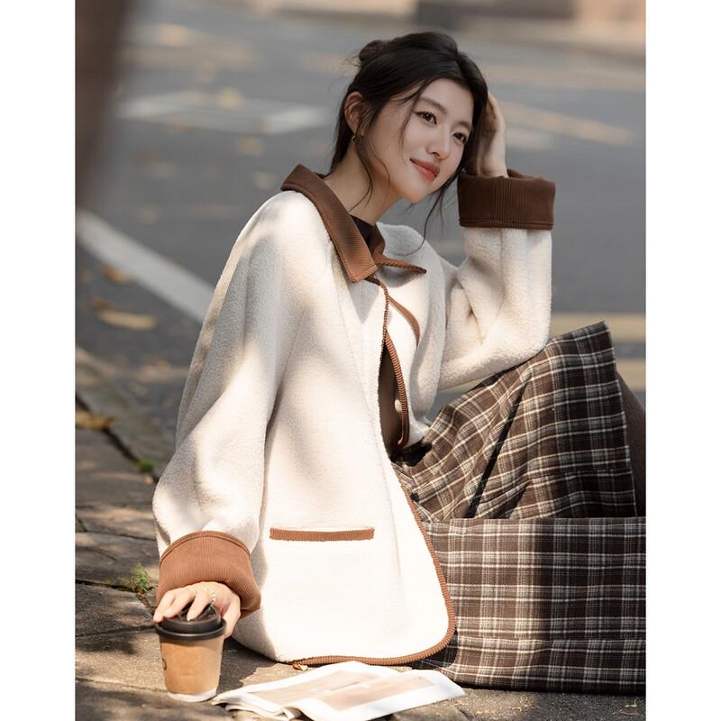 Demana Faux Shearling & Corduroy Colorblock Lapel Coat
