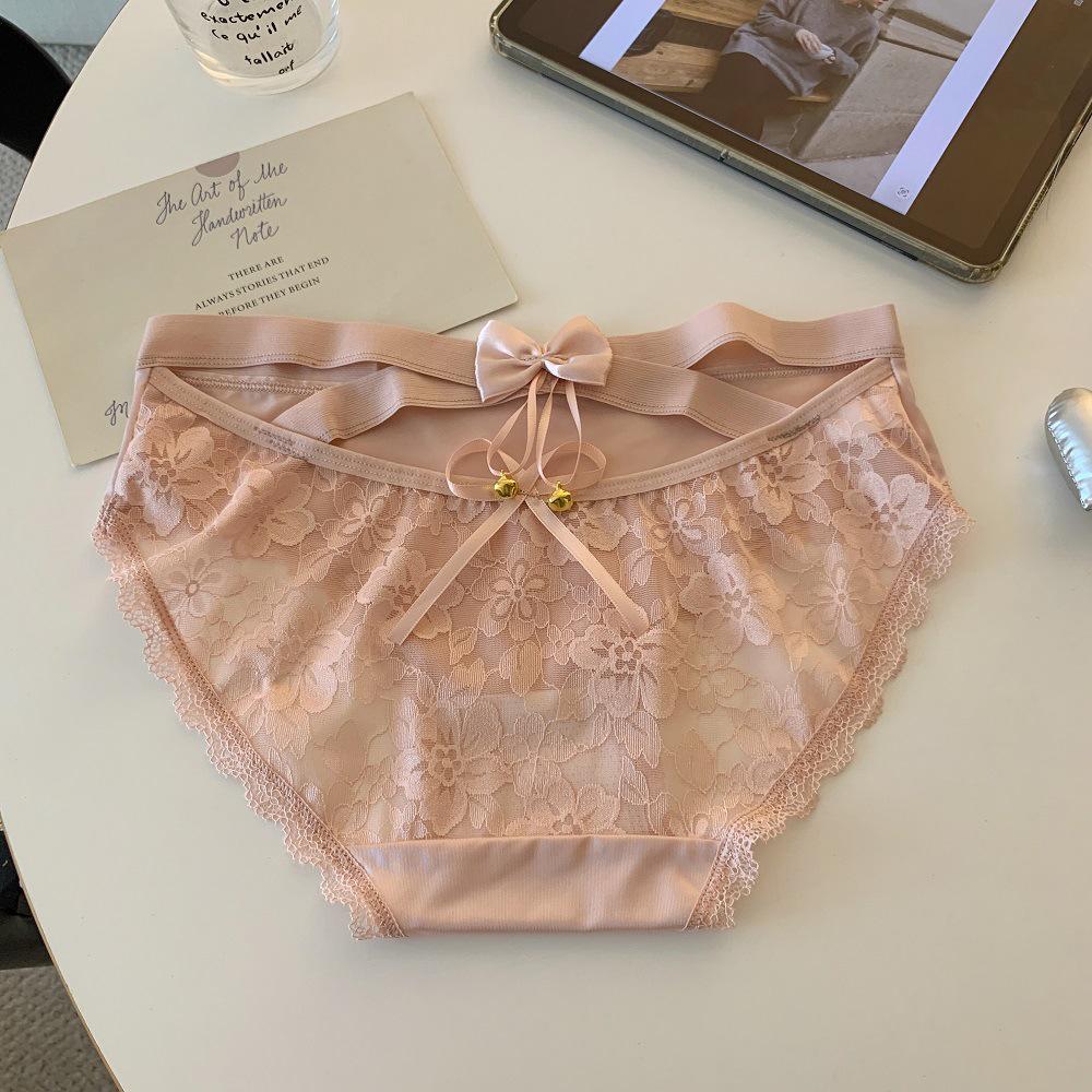 

Золотой колокольчик Сатиновое кружево Низкая посадка Бант Стринги One Size (Fits 80-120 jin)