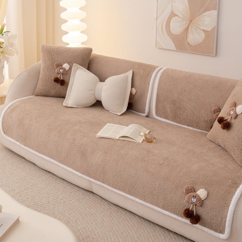 

New Lamb Wool Sofa Cushion Winter Thickened Plush Seat Cushion Fixed Non-Slip Straight Row Cover Cover Cloth Towel 70*70cm