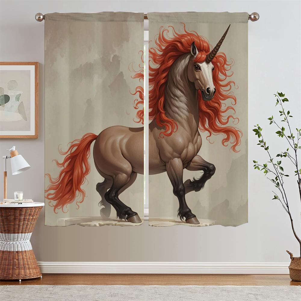 A Unicorn Horse Curtains for Bedroom Decoration Window Sheer Curtains for Living Room Blind Bathroom Curtain Tiebacks Partition