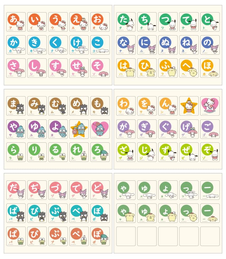 Sanrio Characters Hiragana Magnet Cards - Perfect for the Bath Letter Mug, Alphabetical, Alphabetical, 90 Pieces