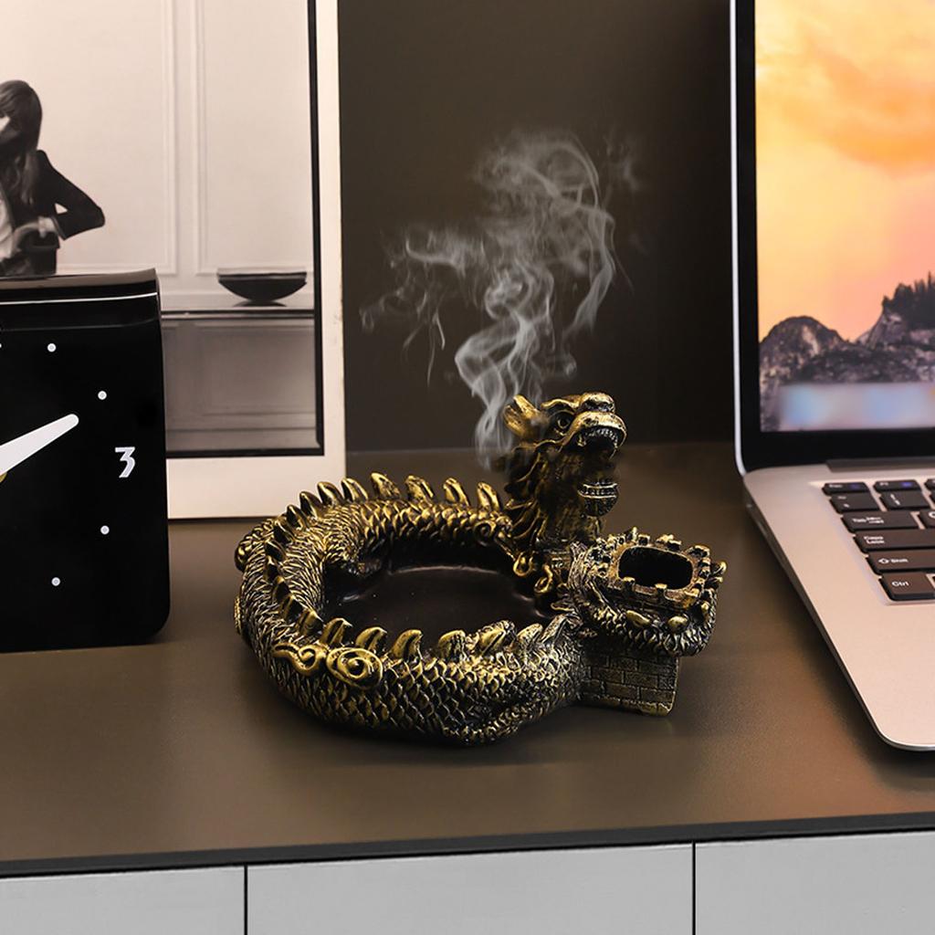Artistic Dragon Resin Ashtray For Home Decor Office Desk Traditional Chinese Cultural Design Decorative Accessories
