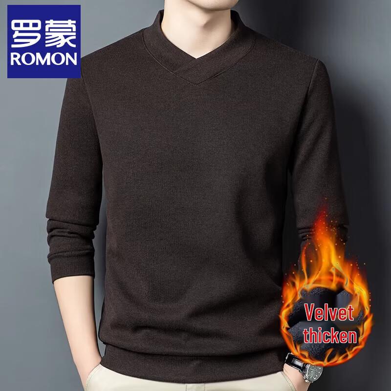 Romon Men s V-Neck Fleece Lined Wool Blend Long Sleeve T-Shirt L