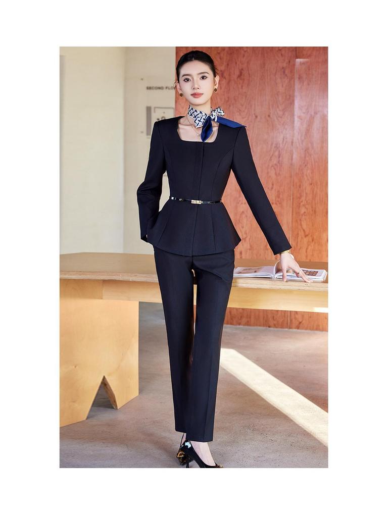 Elegant Women's Autumn/Winter Suit Set for Hotel Receptionist and Beauty Salon Workwear